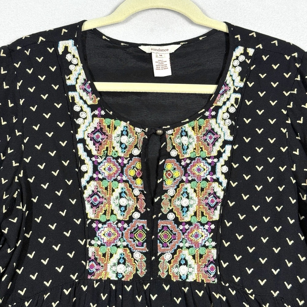 Sundance Top Womens Medium Embroidered Babydoll Peasant Blouse Southwest Flowy - Picture 2 of 11